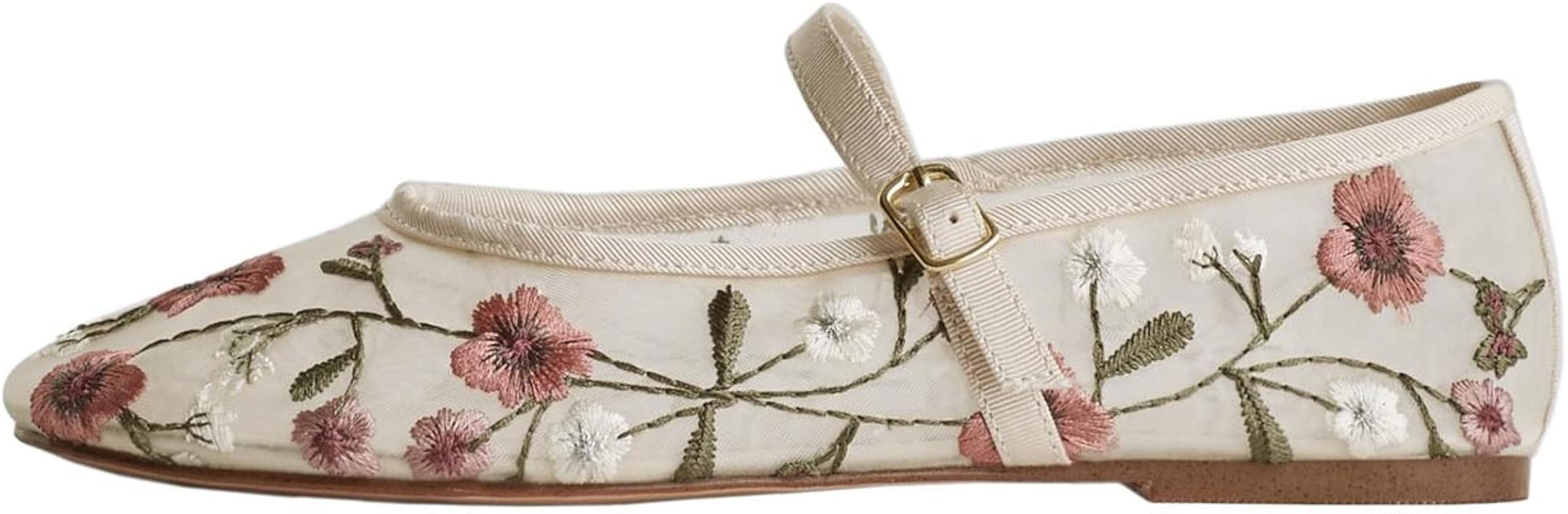 MRKEWUNEY Mesh Ballet Flats for Women Embroidered Floral Round Toe Mary Jane | Amazon (US)