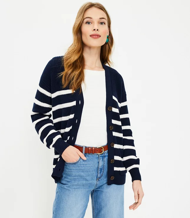 Striped Pocket Boyfriend Cardigan | LOFT