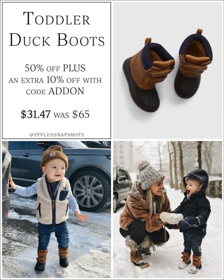 Toddler duck boots on sale for 50% off + take an additional 10% off with code ADDON. They also have a Sherpa option for girls 

toddler boy winter shoes

#LTKshoecrush #LTKSeasonal #LTKkids