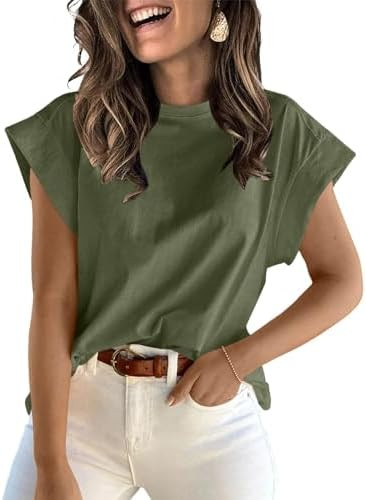 ZDC Women's Cap Sleeve Tank Tops Summer Crew Neck T Shirts Basic Loose Fit Solid Tee | Amazon (US)