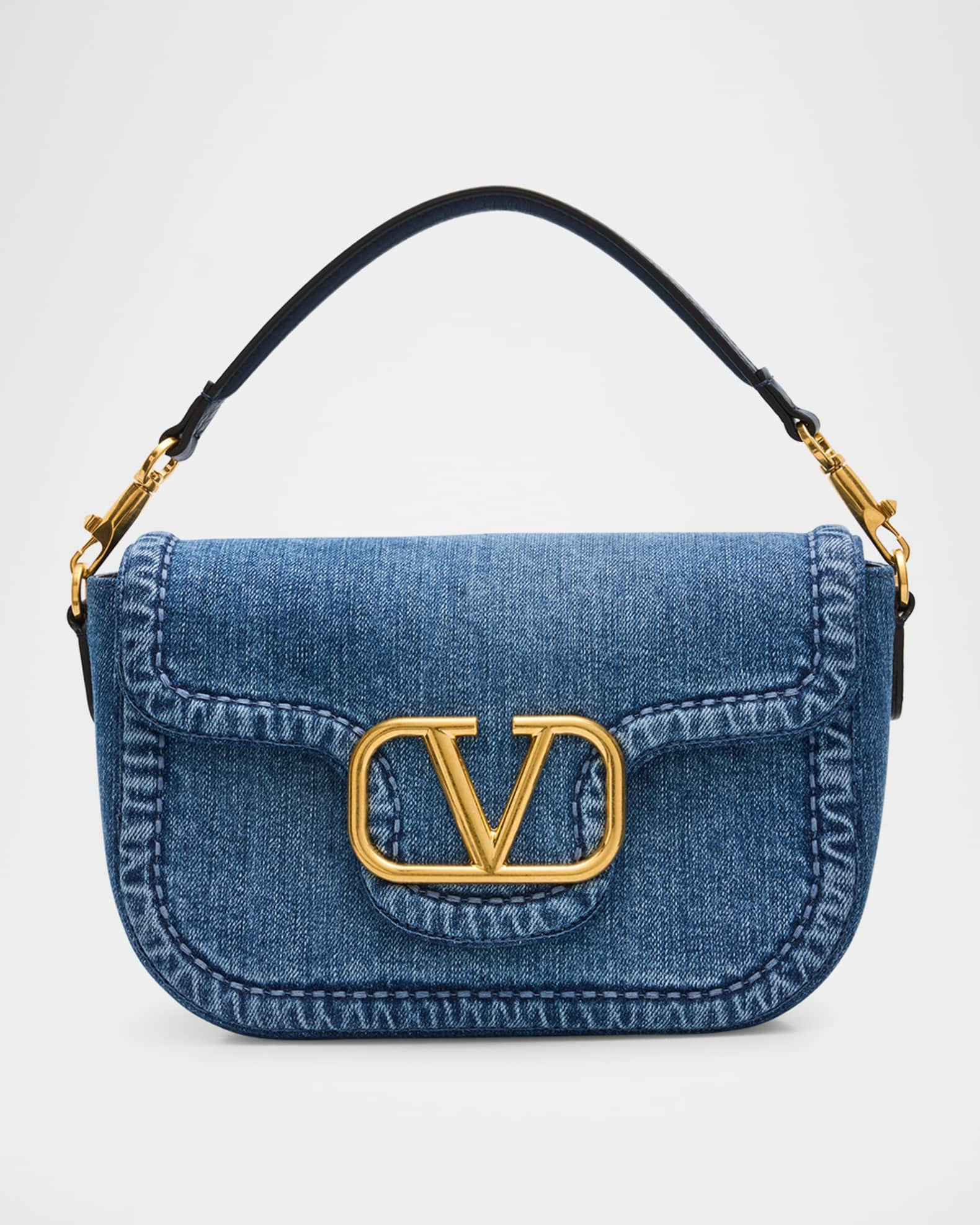 Valentino Garavani Alltime VLOGO Denim Shoulder Bag | Neiman Marcus
