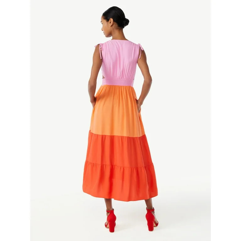Scoop Women's Sleeveless Color Block Maxi Dress with Side Cutouts | Walmart (US)