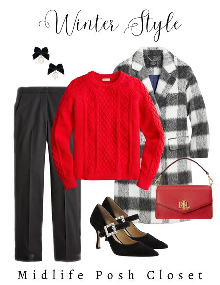 This elevated winter look will keep you warm all while looking stylish! The Buffalo check coat is so sophisticated against the red cableknit sweater. Wear this outfit to a holiday party or Christmas night out on the town!

#LTKshoecrush #LTKSeasonal #LTKHoliday