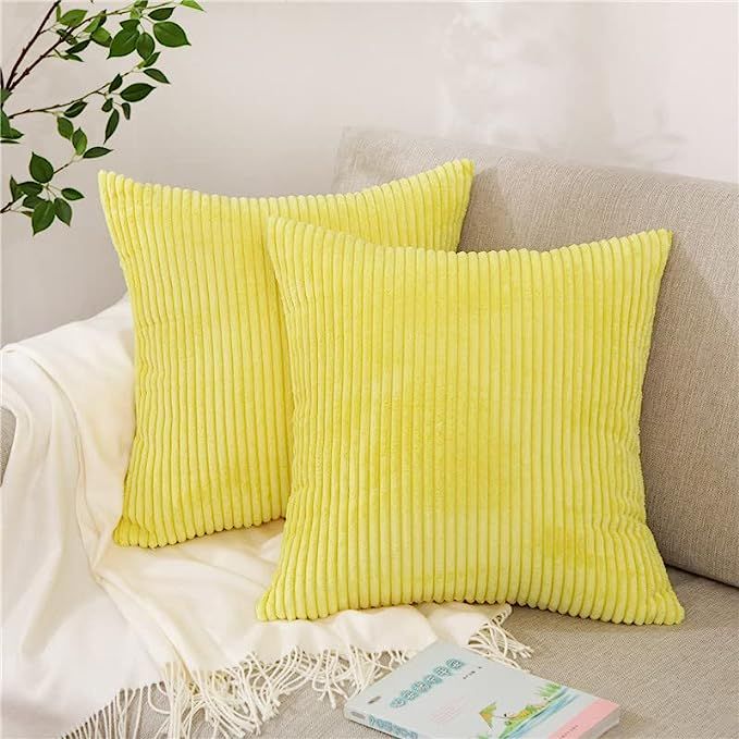 Throw Pillow Covers 20x20 Inch Set of 2, Yellow Pillow Covers Decorative Soft Corduroy Couch Pill... | Amazon (US)