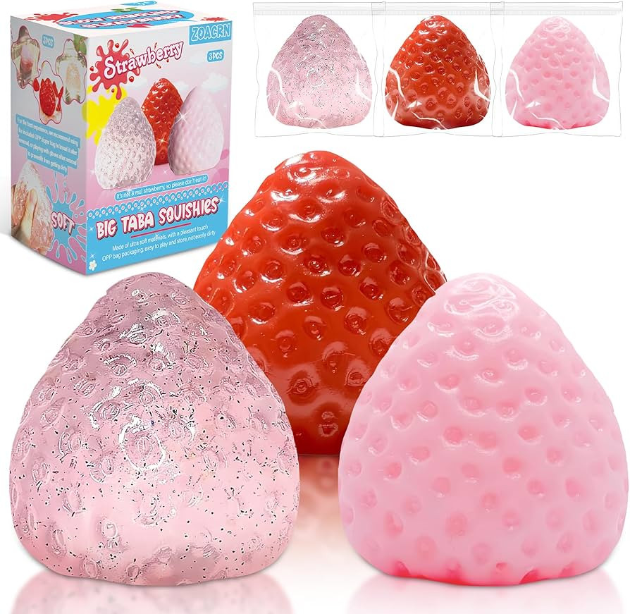 3Pcs Big Taba Squishies Strawberry, Cute Strawberry Squeeze Toys, Upgrade Fruit Squishies, Kawaii... | Amazon (US)