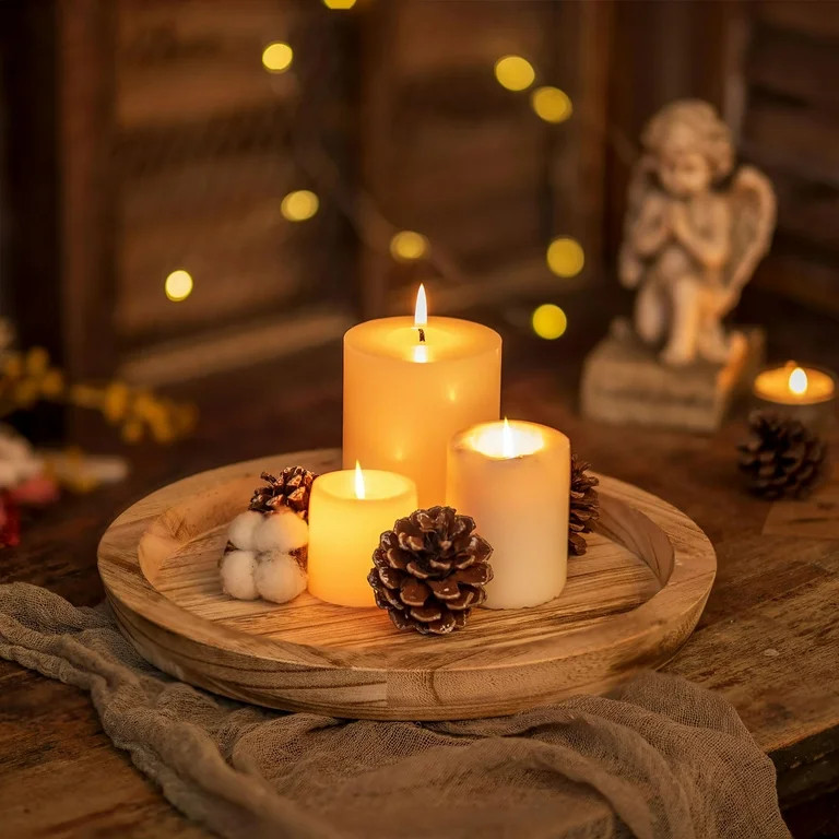 Hanobe Serving Wooden Round Tray:Rustic Decorative Tray Farmhouse Candle Holder Centerpiece Trays... | Walmart (US)