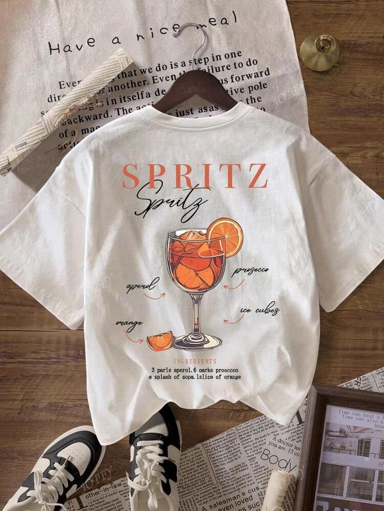 Aperol Spritz Is Always The Answer Retro Aesthetic T-Shirt, Women Casual Round Neck Short Sleeve ... | SHEIN