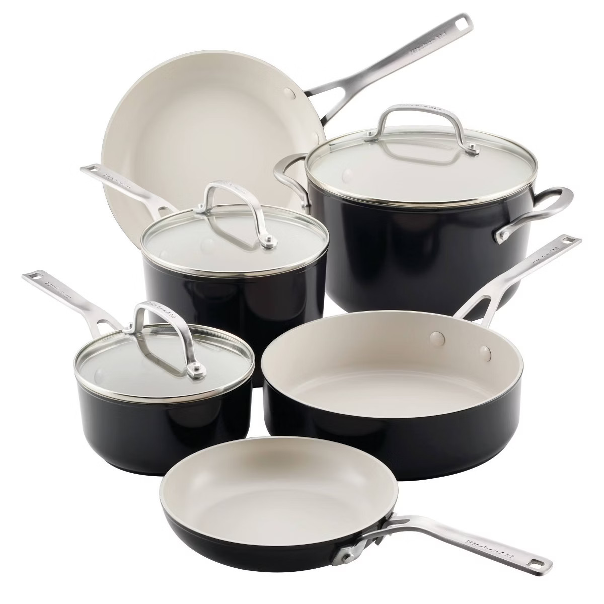 KitchenAid 9pc Ceramic Forged Aluminum Nonstick Cookware Set Onyx Black: Dishwasher-Safe, Glass L... | Target