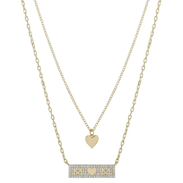 Women's 14Kt Gold Flash Plated Crystal "Mom" Heart Layered Pendant Necklace | Walmart (US)
