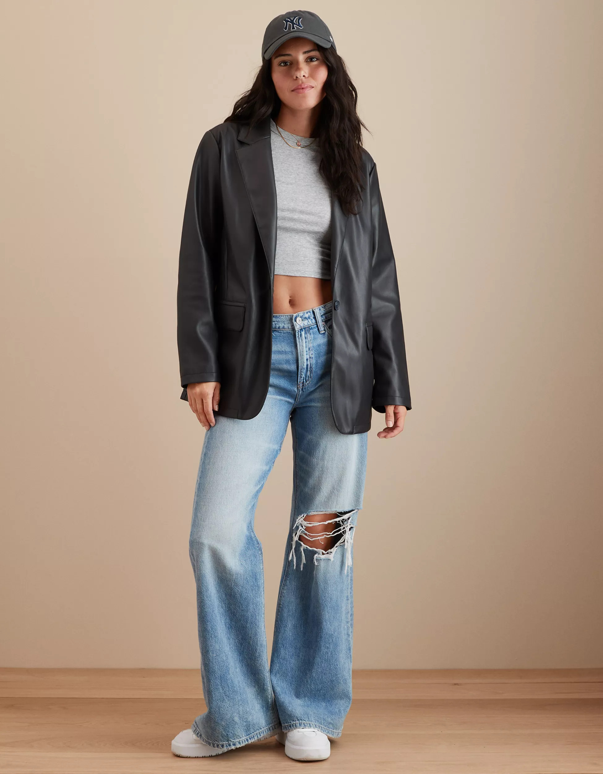 AE Oversized Vegan Leather Boyfriend Blazer | American Eagle Outfitters (US & CA)