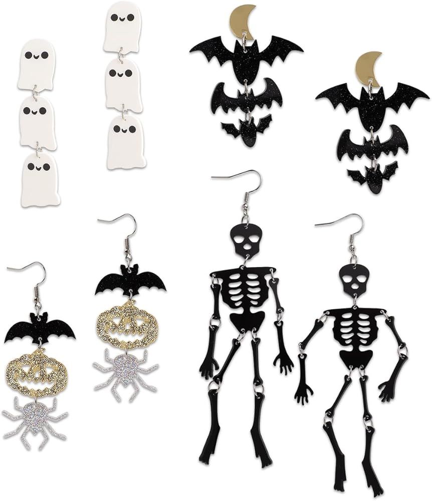 Agriajun Halloween Earrings for Women Skull Skeleton Spooky Ghost Bat Pumpkin Spider Drop Dangle ... | Amazon (US)