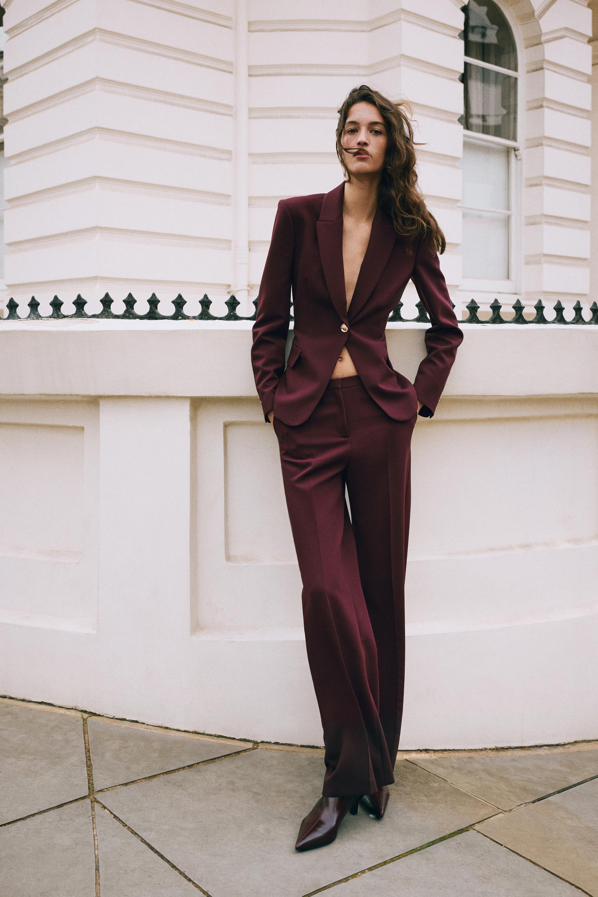 Zara - High-Rise Straight-Leg Pants - Burgundy - Xs - Woman | Zara Canada