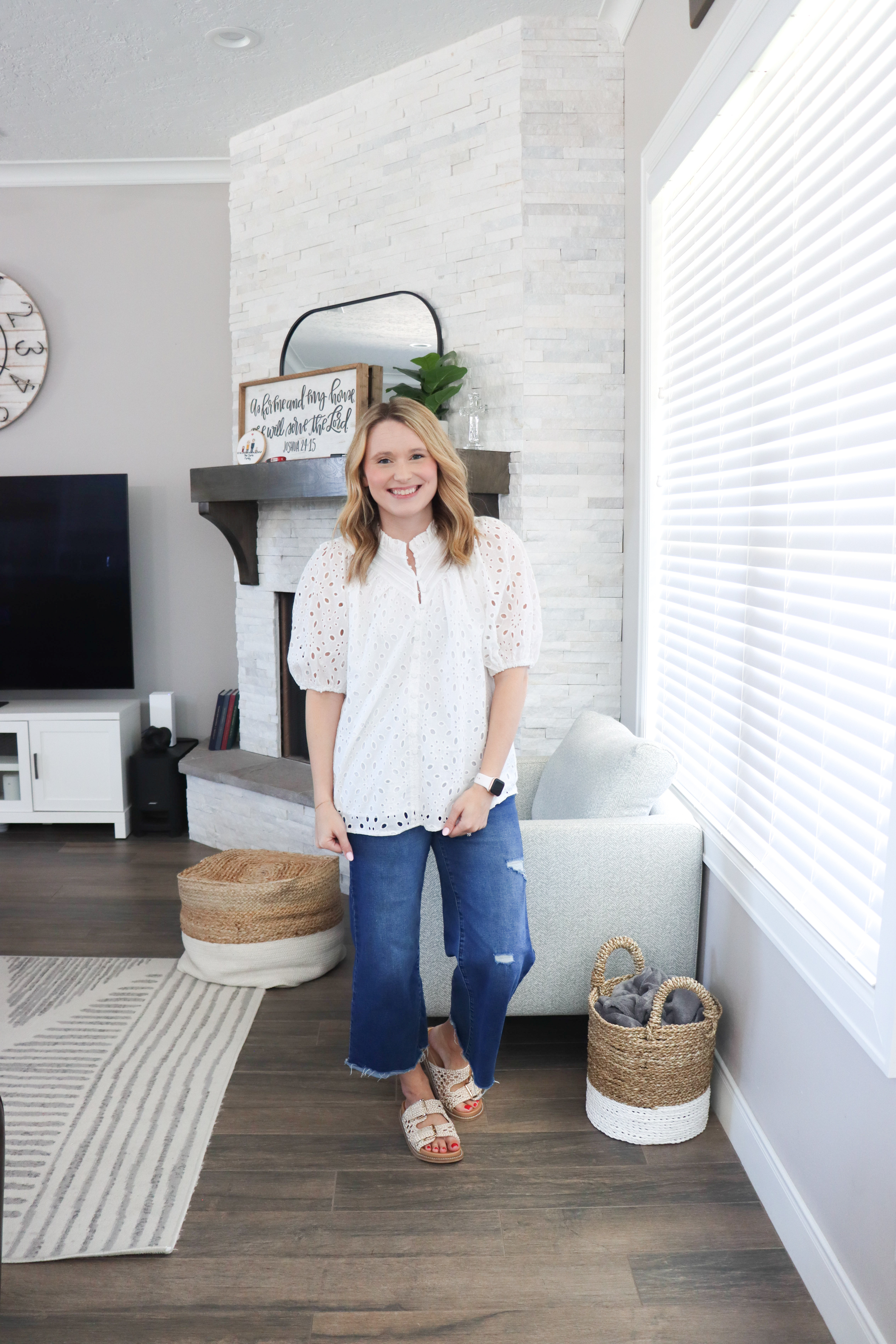 Love a white top that works for anything 🤍 This one has the cutest puff sleeves and eyelet detail. Easy to pair with jeans or shorts with sandals for a cute easy outfit! 

 #LTKSeasonal #LTKFindsUnder50 #LTKStyleTip