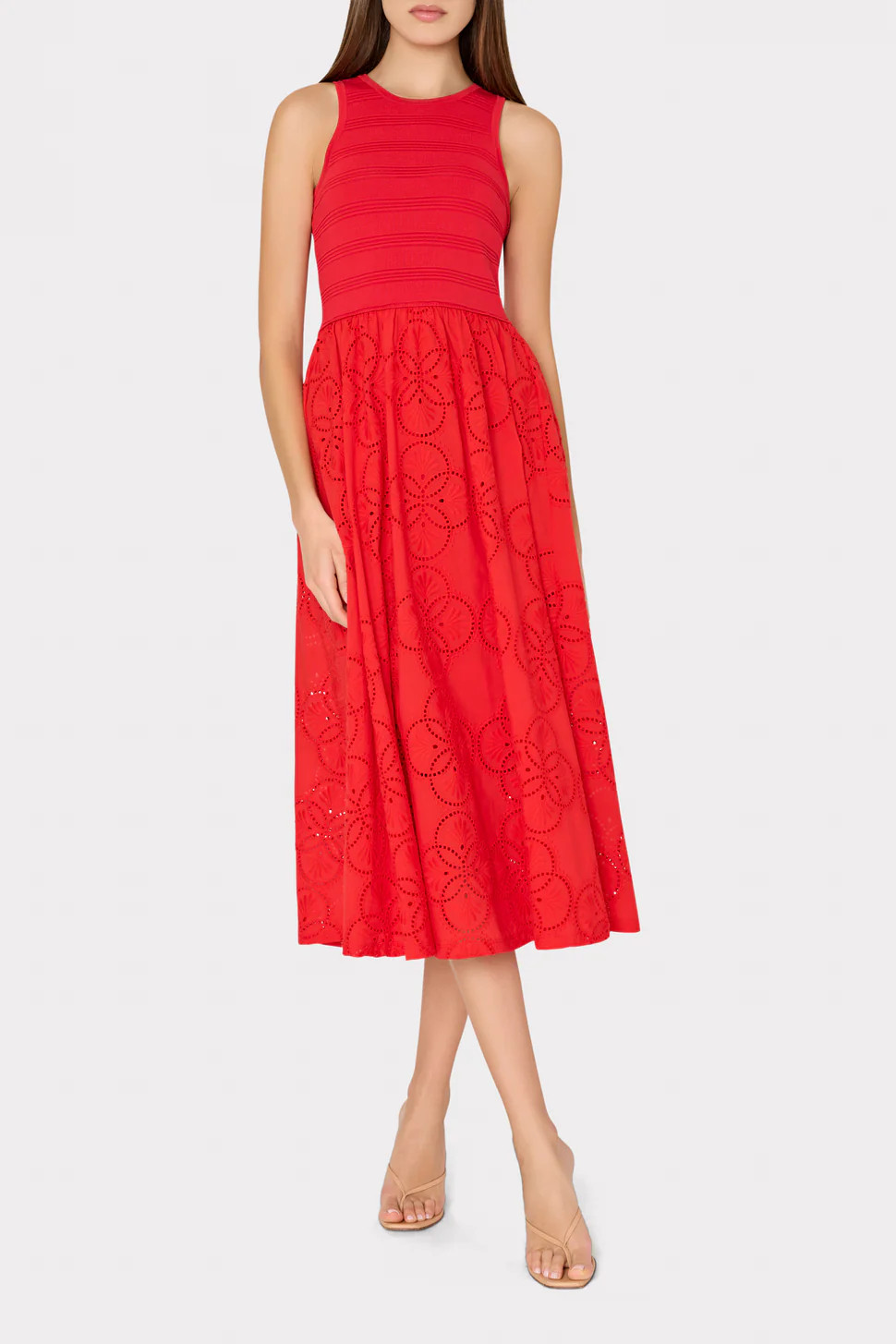 Geo Eyelet Knit Combo Midi Dress | MILLY