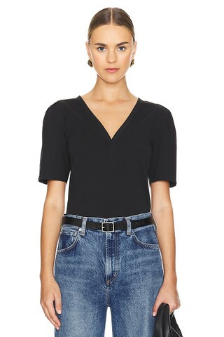 Nation LTD Joelene V-neck Short Sleeve Top in Jet Black from Revolve.com | Revolve Clothing (Global)