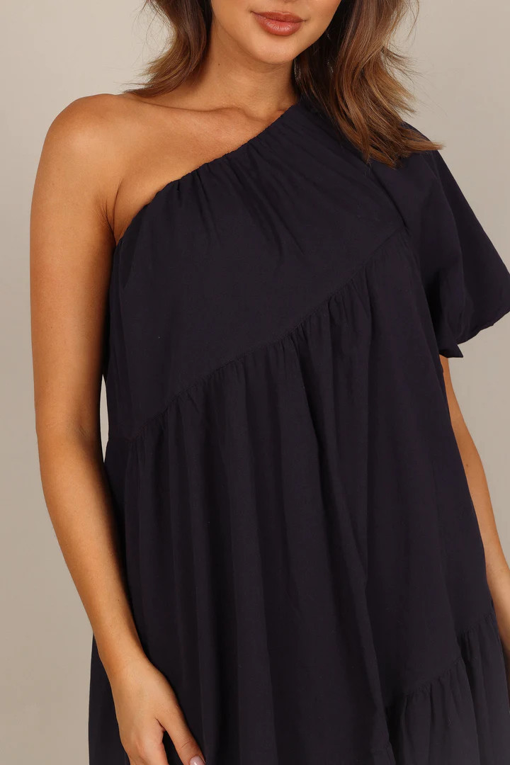Stephanie One Shoulder Puff Sleeve Midi Dress - Navy | Petal & Pup (US)
