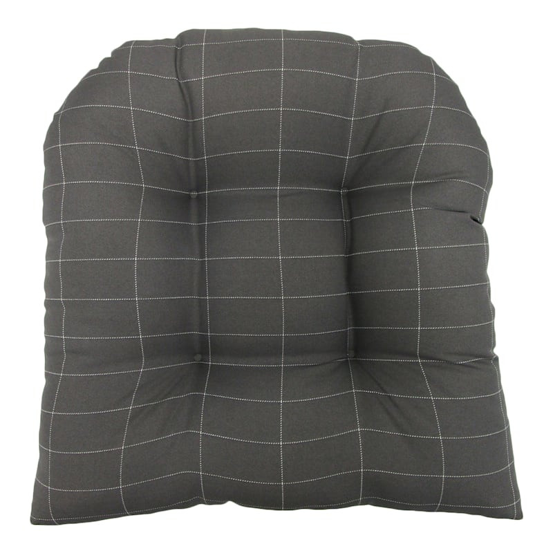Crosby St. Dark Grey Check Print Outdoor Wicker Seat Cushion | At Home