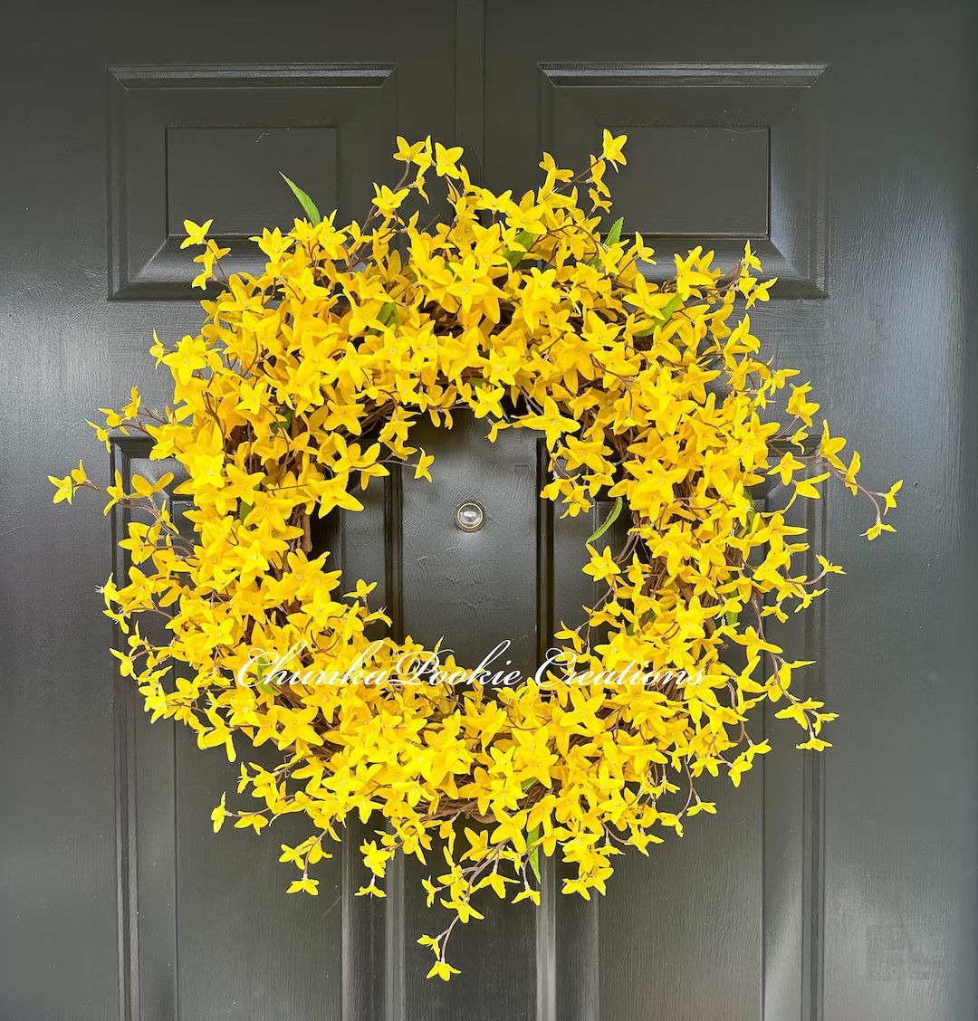 Forsythia Spring Grapevine Wreath Yellow Flower, Yellow, Decor, Grapevine Wreath, Spring Wreath, ... | Etsy (US)