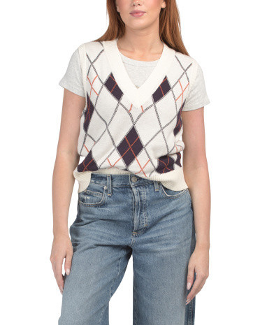 Mara Argyle Patterned V-neck Vest for Women | Polyester/Nylon/Viscose | Marshalls