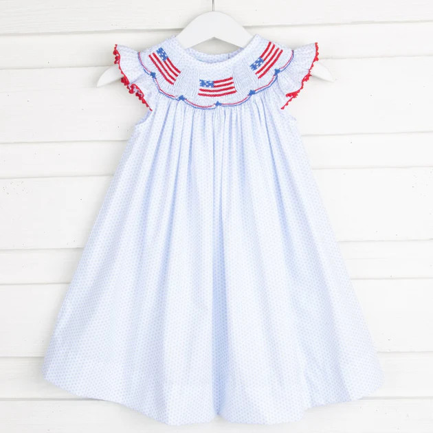 Flag Smocked Dress Light Blue Dot | Classic Whimsy