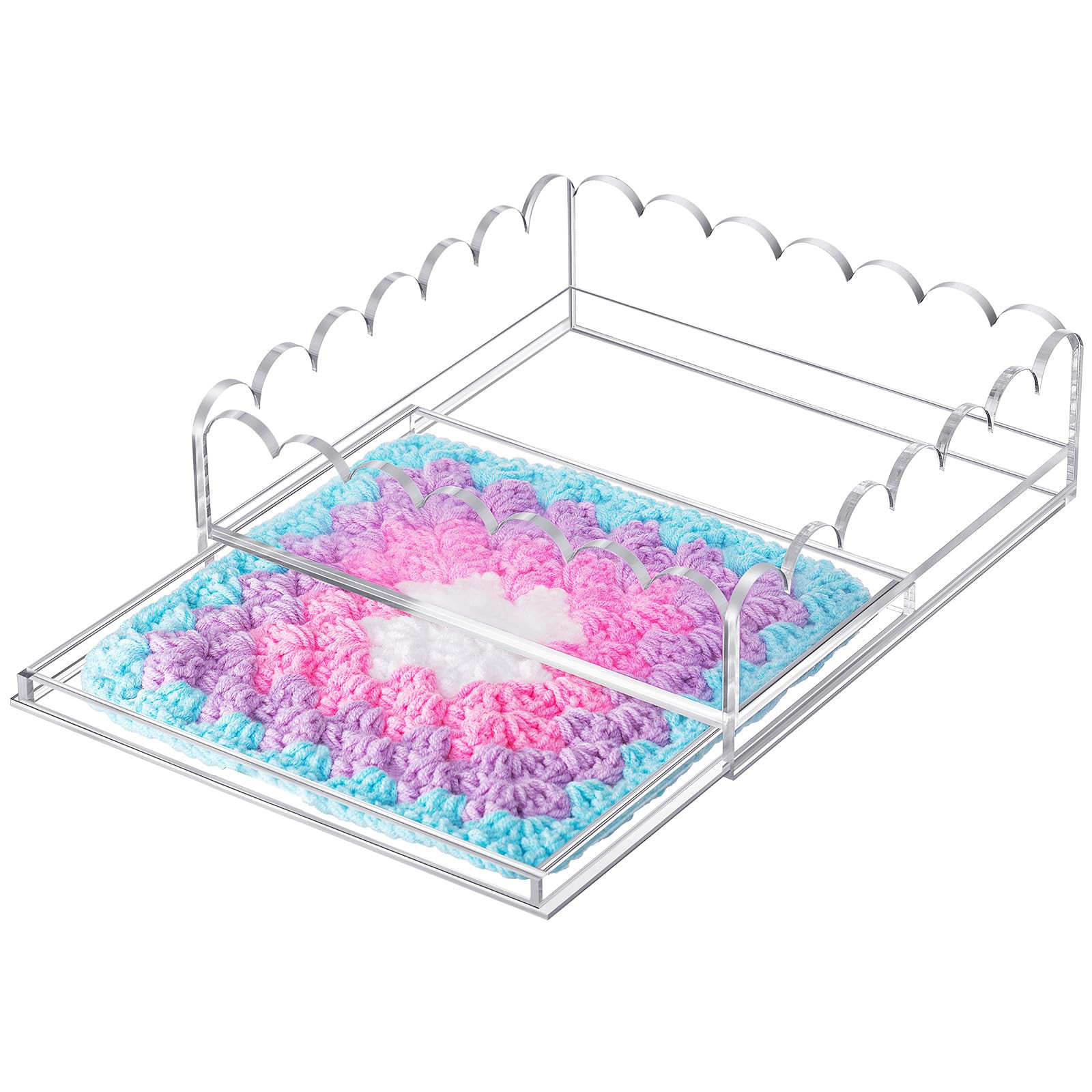 Acrylic Scalloped Tray 9" x 9" Large Clear Acrylic Tray with Drawer for Insert Customizable Photo... | Amazon (US)