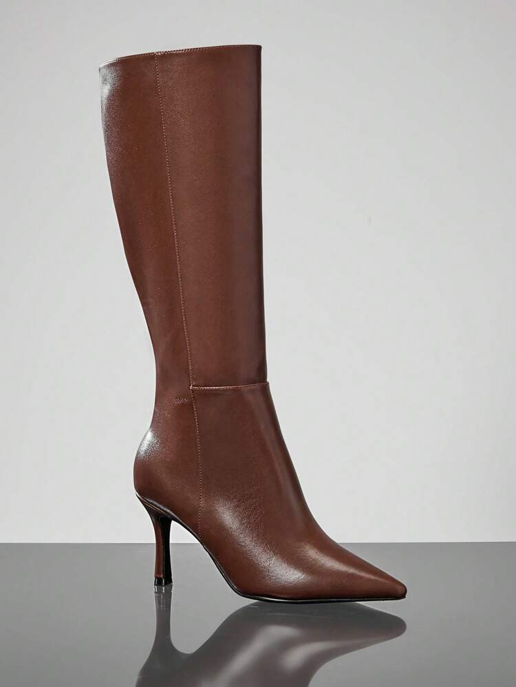 SHUZIA Women Everyday Basic Comfortable Zip-On Mid-Calf Kitten Heeled Boots | SHEIN