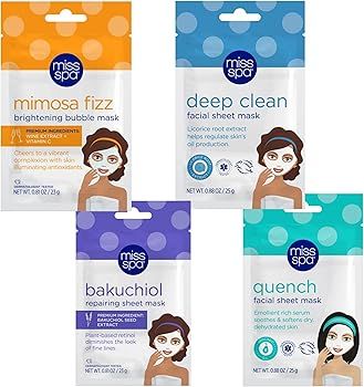 MISS SPA Face Mask Skin Care Set for Women, Deep Clean Face Mask, Quench, Mimosa fizz, Bakuchiol ... | Amazon (US)