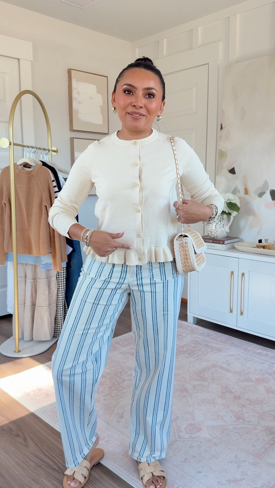 Ivory peplum cardigan size xs TTS
Blue striped jeans size 2 regular TTS
Tan sandals size 5.5 TTS

#LTKgrwm #LTKPetite #LTKootd