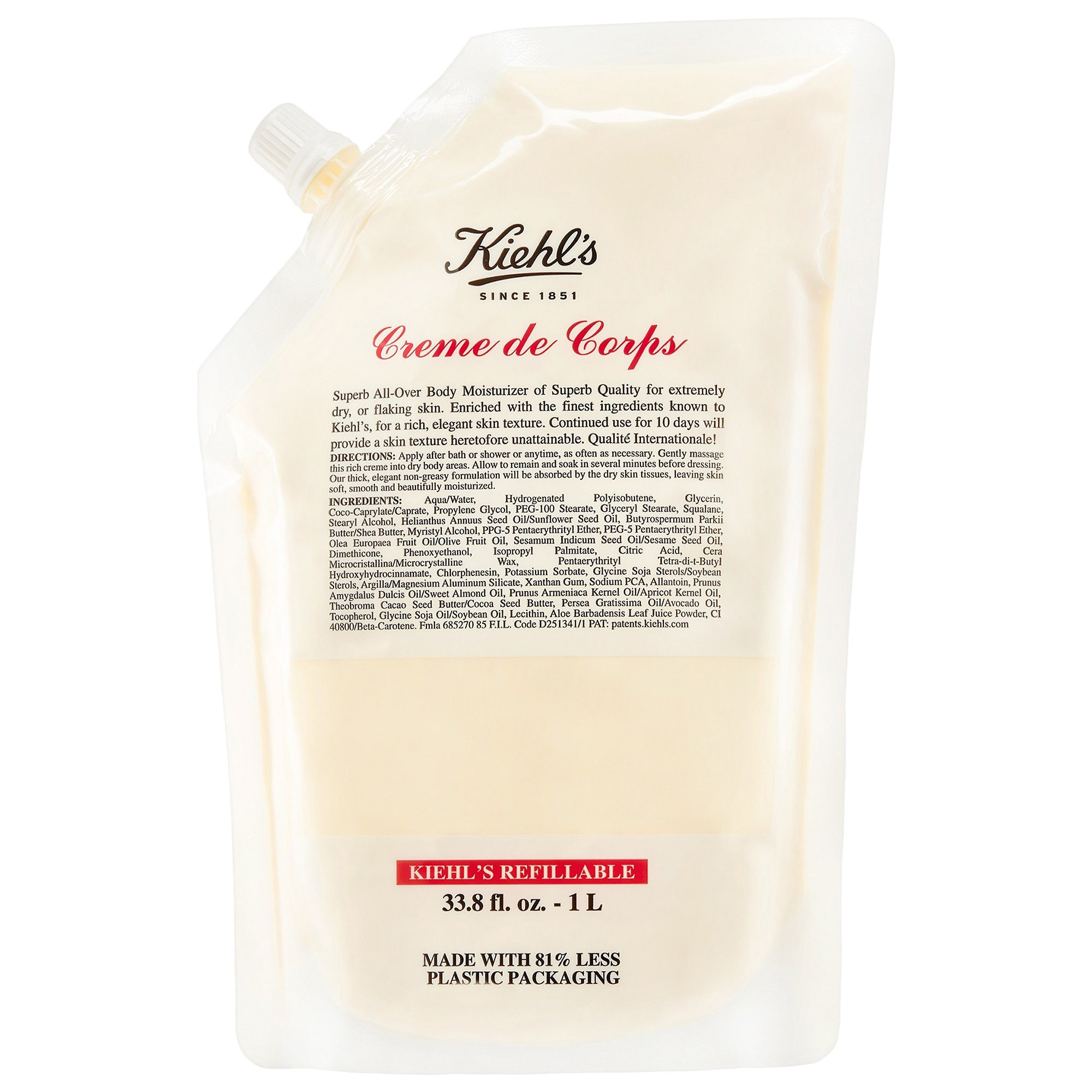 Kiehl's Since 1851 Crème de Corps Refillable Hydrating Body Lotion with Squalane 33.8 oz/ 1000 mL Refill | Sephora (US)
