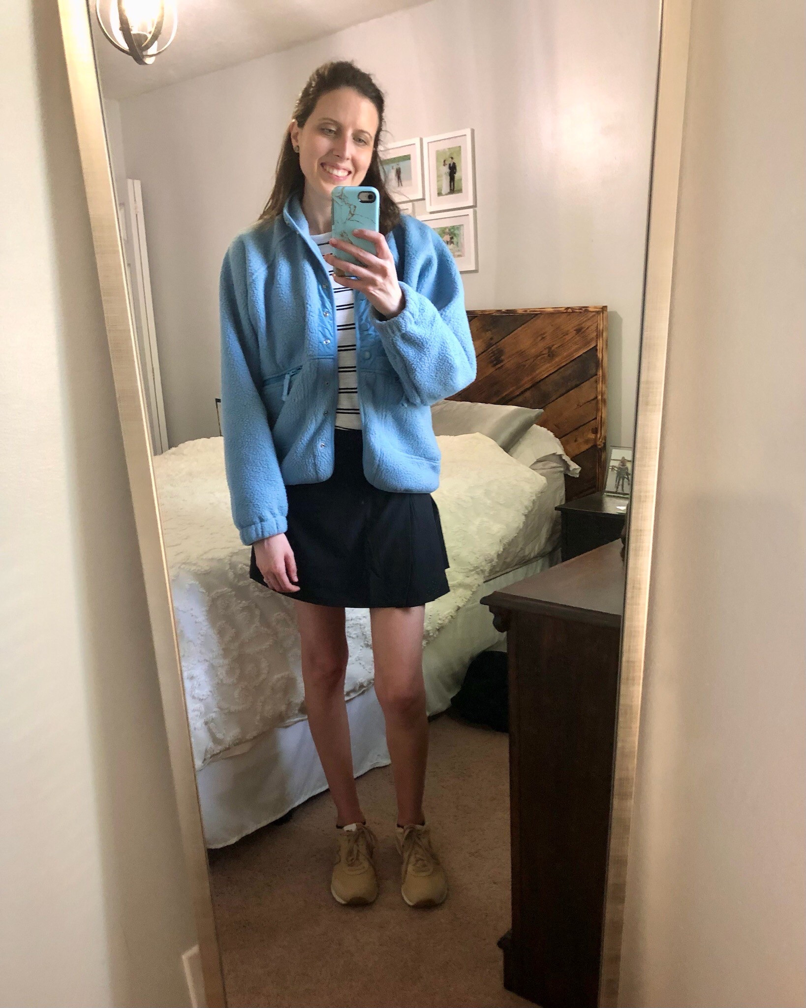 Spring outfit fleece jacket in a fun color and skort is my go to￼with sneakers 

#LTKootd #LTKgrwm #LTKdayinmylife