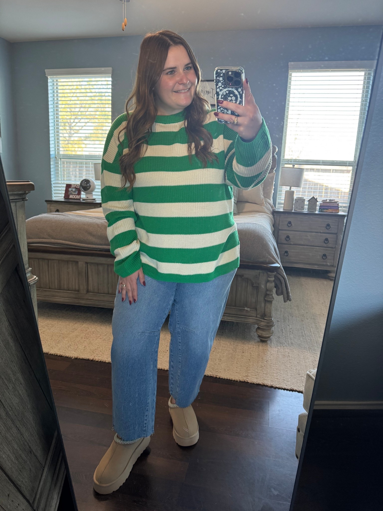 Wearing an XL in this Walmart stripe sweater (comes in a set with shorts). I’m in a size 16 of these Walmart barrel jeans. And my true shoe size in these platform slippers/boots. 

#LTKootd #LTKMidsize #LTKPlusSize