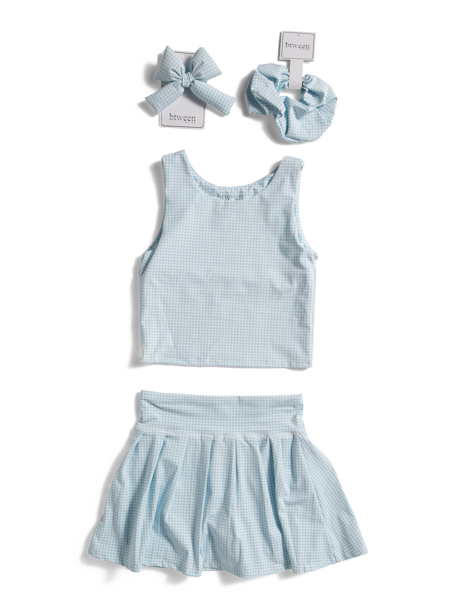 Big Girls 3pc Gingham Tank And Pleated Skort Set | TJ Maxx