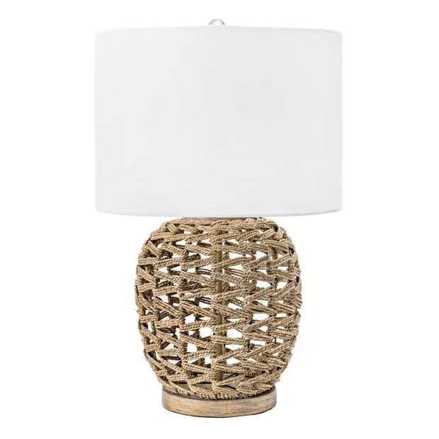 Tan 24-inch Twined Rattan Basket Table Lamp | Rugs USA