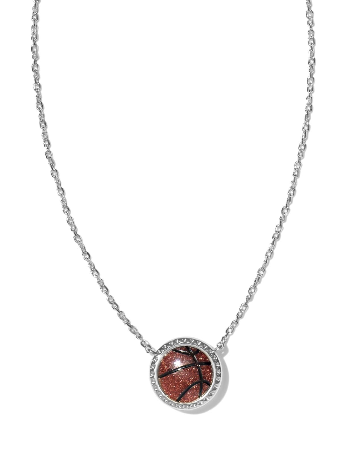 Basketball Silver Short Pendant Necklace in Orange Goldstone | Kendra Scott