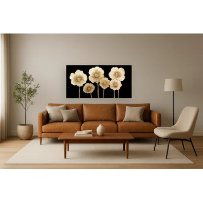 Golden Petal Symphony Canvas Wall Art - 28" x 55" - Gold Frame | Wayfair North America
