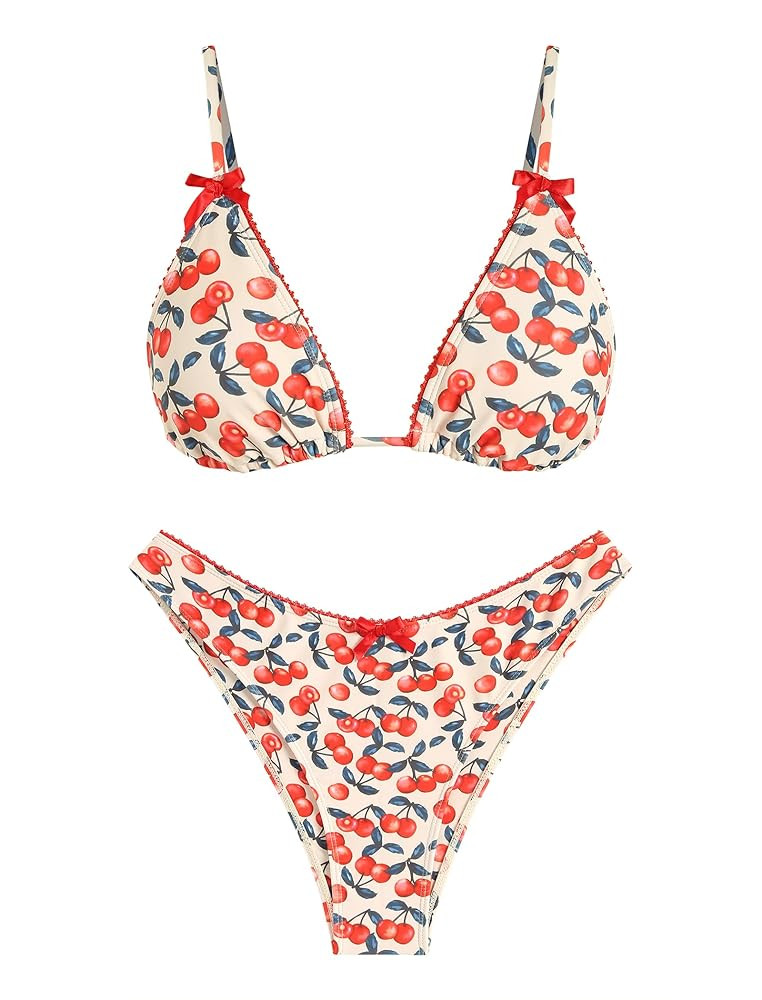 ZAFUL Women's String Triangle Bikini Sets Sexy Triangle Textured Tied High Cut Swimsuit Brazilian... | Amazon (US)