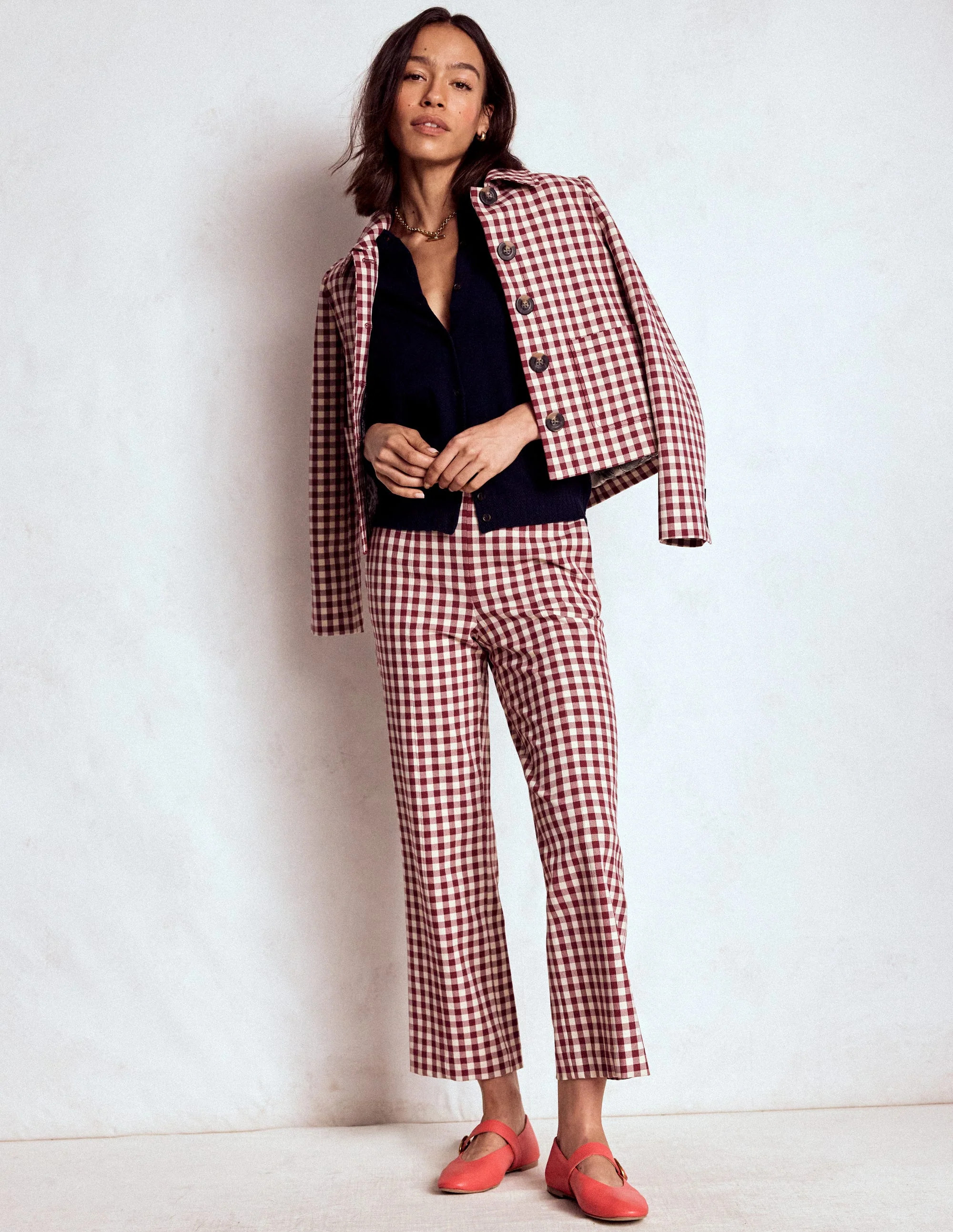 Smart 7/8 Pants-Chestnut Gingham | Boden (US)