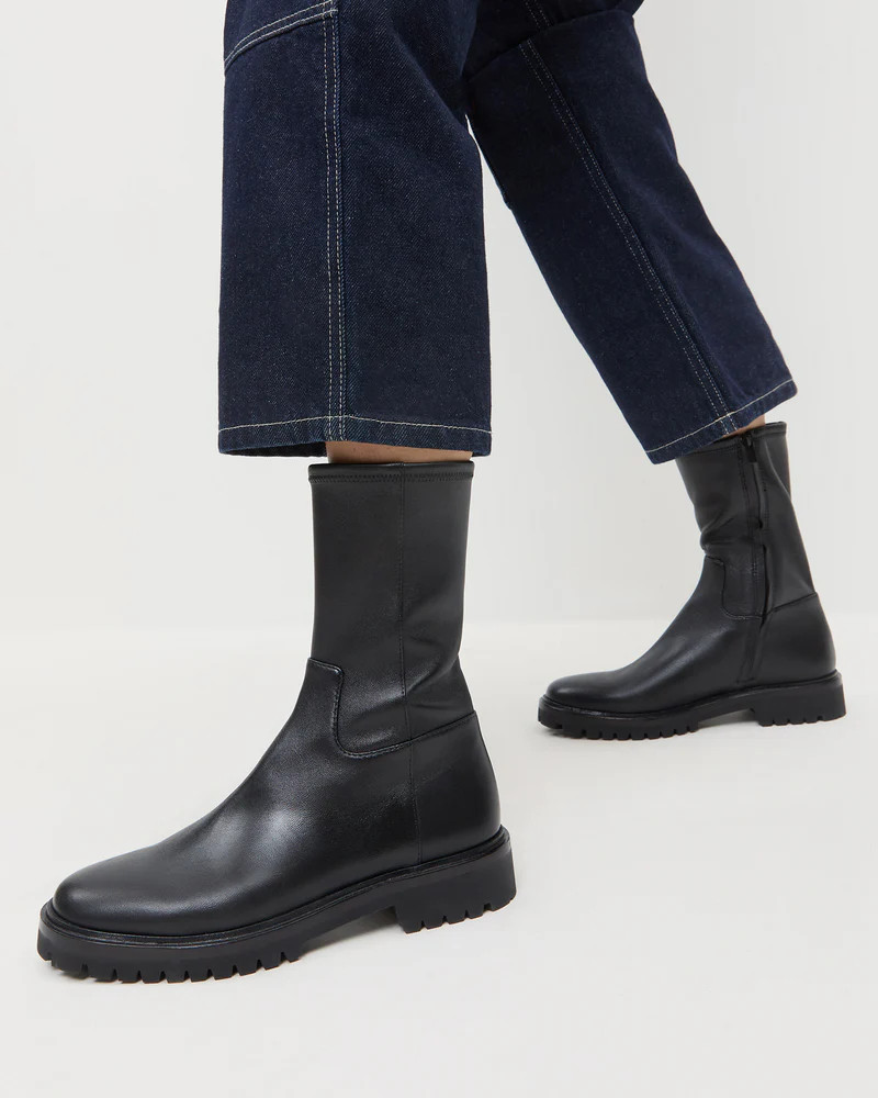 Danny Black Leather Lug Boot | Loeffler Randall