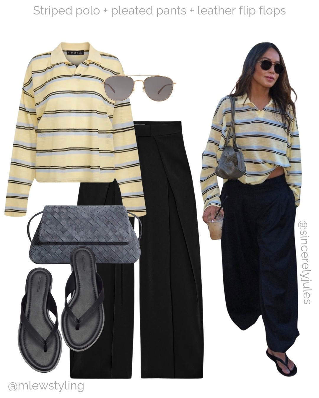 Spring transitional outfit 🌼

Inspired by @sincerelyjules
Tags: summer outfit, casual workwear, lioness striped polo, Zara pleated pants, leather flip flops, reformation sandals, aviator sunglasses

#LTKshoes #LTKstyletip #LTKworkwear