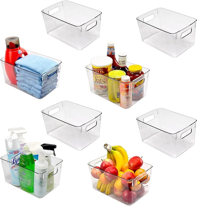 Clear Plastic Storage Bins, 8 Pack Pantry Organizers and Storage with Handle, Pantry Storage for ... | Amazon (US)