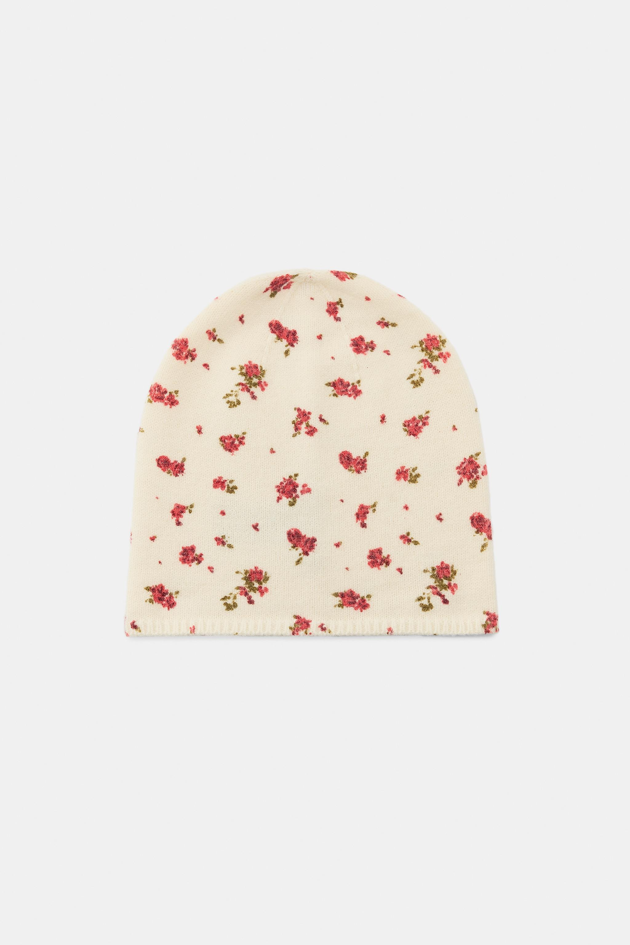FLORAL PRINT KNIT BEANIE HAT | Zara US