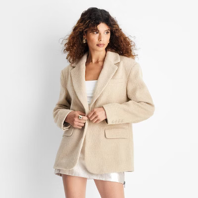Women's Relaxed Fuzzy Blazer - Future Collective Cream | Target