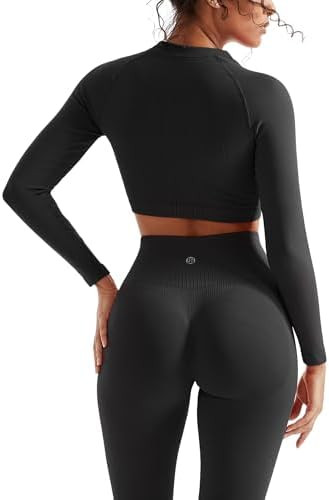 SUUKSESS Women 2 Piece Workout Sets Hidden Scrunch Hip Lifting Seamless Leggings Long Sleeve Yoga... | Amazon (US)