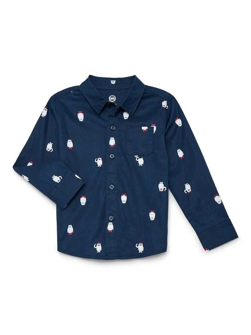 Wonder Nation Toddler Boys' Print Button Up Shirt with Long Sleeves, Sizes 12M-5T - Walmart.com | Walmart (US)