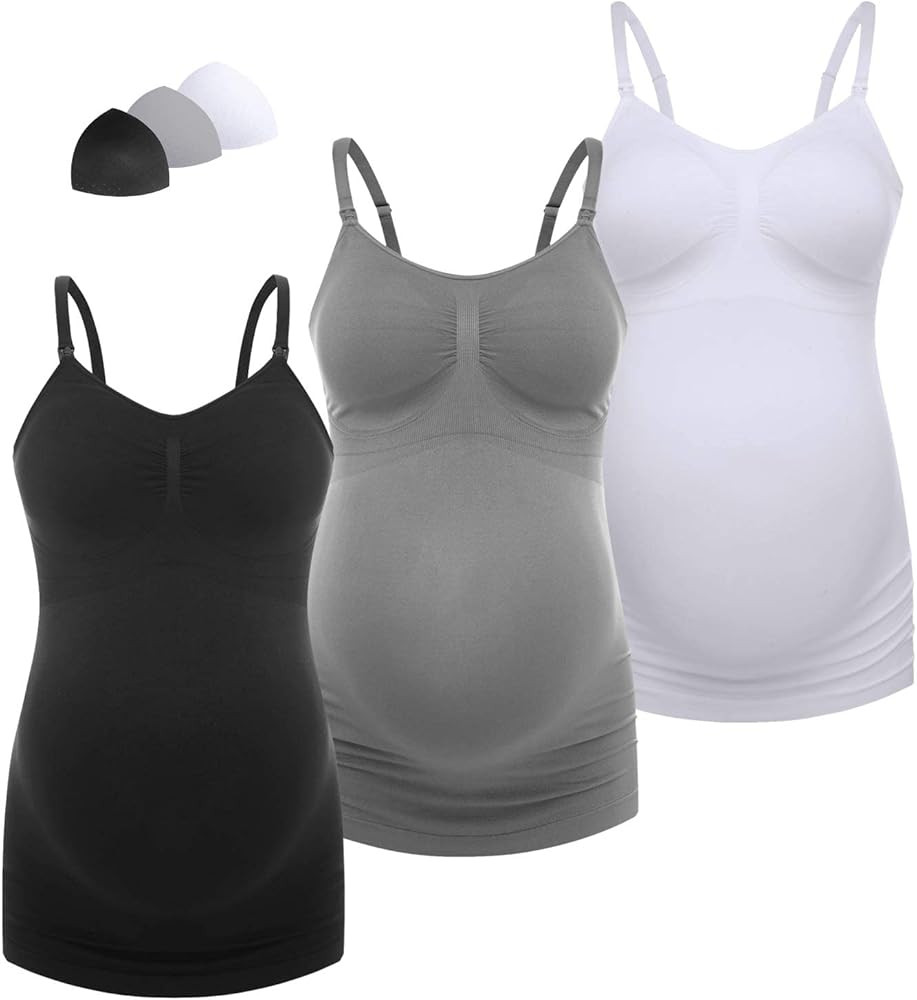 HOFISH Women's Seamless Maternity/Nursing Tank Tops with Built-in Bra Comfortable Stretch Camisol... | Amazon (US)