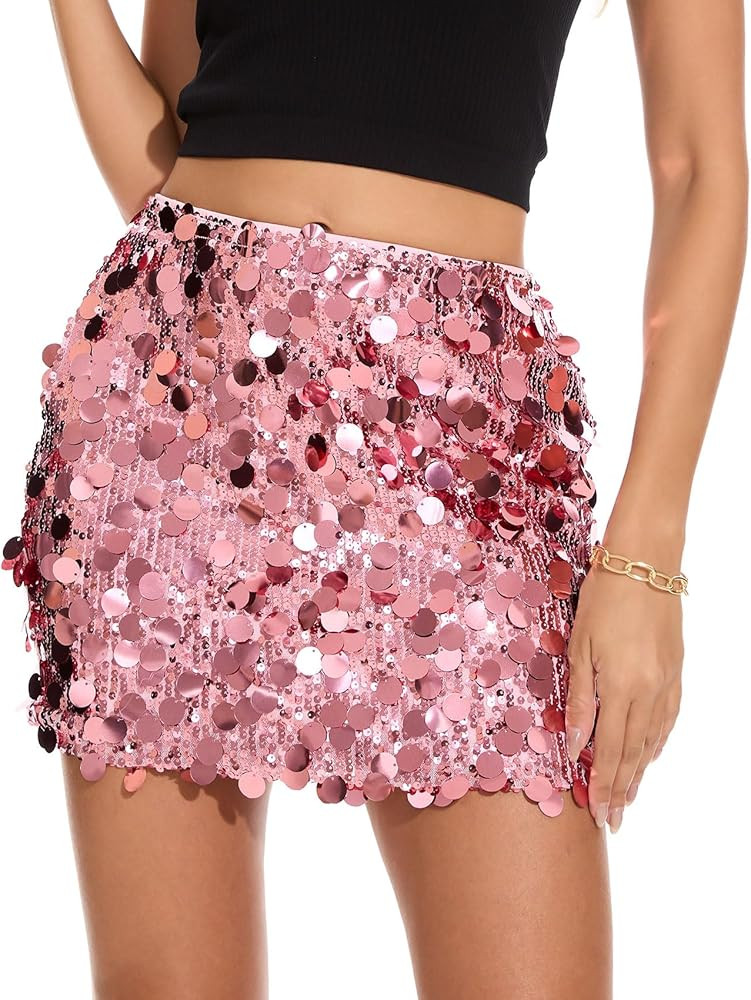 KASBAH Sequin Mini Skirt for Women Sparkly Skirt Stretchy Bodycon Glitter Skirts Night Out Party | Amazon (US)