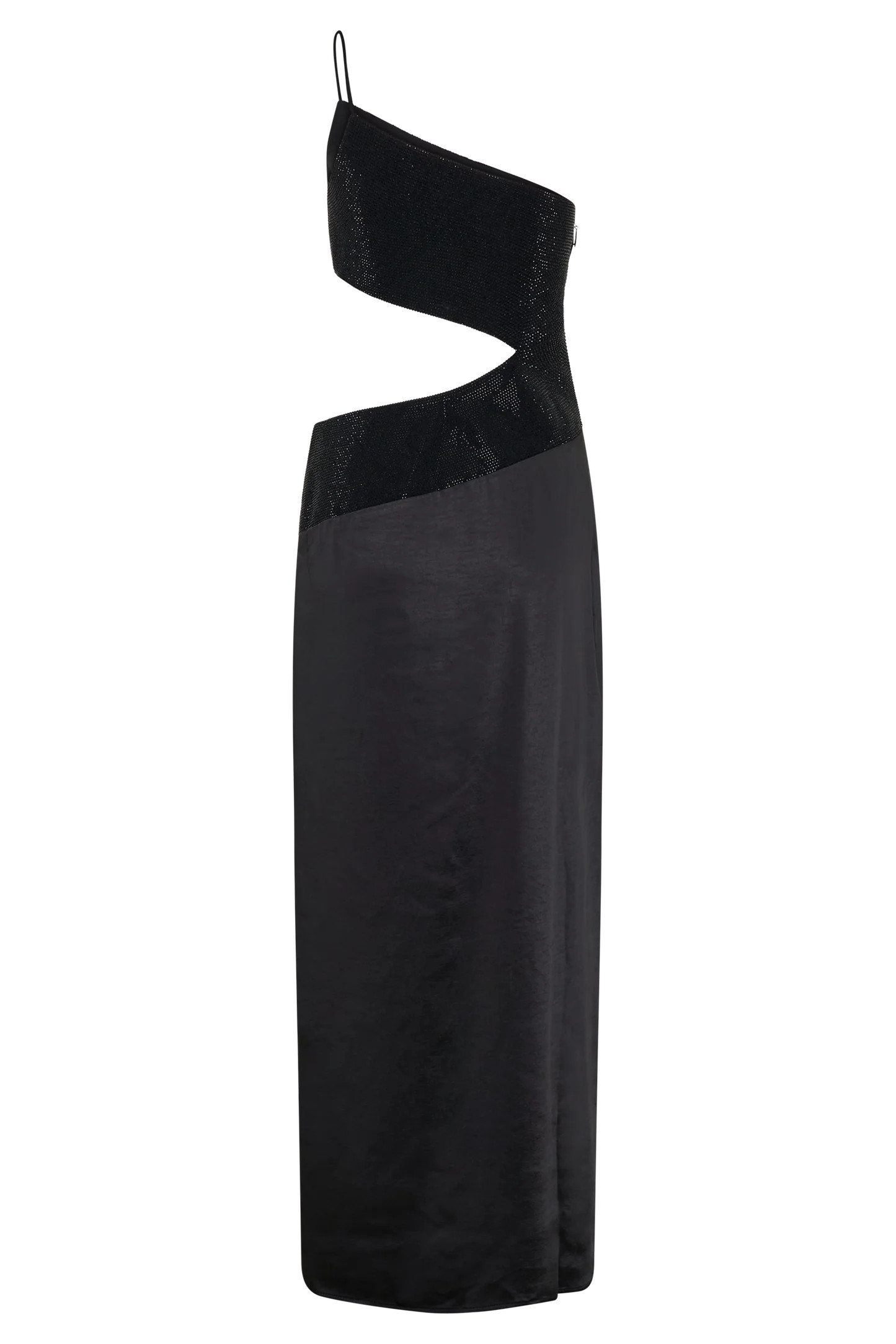 One Shoulder Diamante Maxi Dress - Black | MESHKI US
