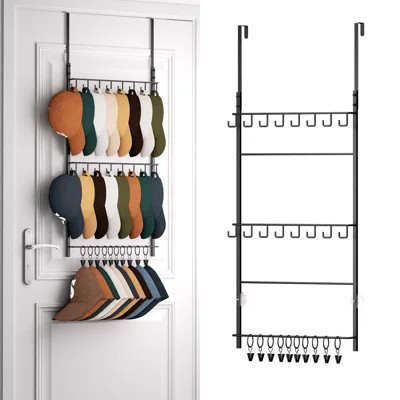 3 Tier Wall Mounted Hat Organizer with 16 Hooks and 10 Movable Clips, Baseball Cap Organizer Storage Holds up to 26 Caps | Wayfair North America