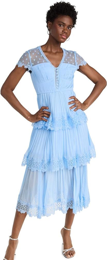 Self Portrait Women's Blue Chiffon Tiered Midi Dress | Amazon (US)