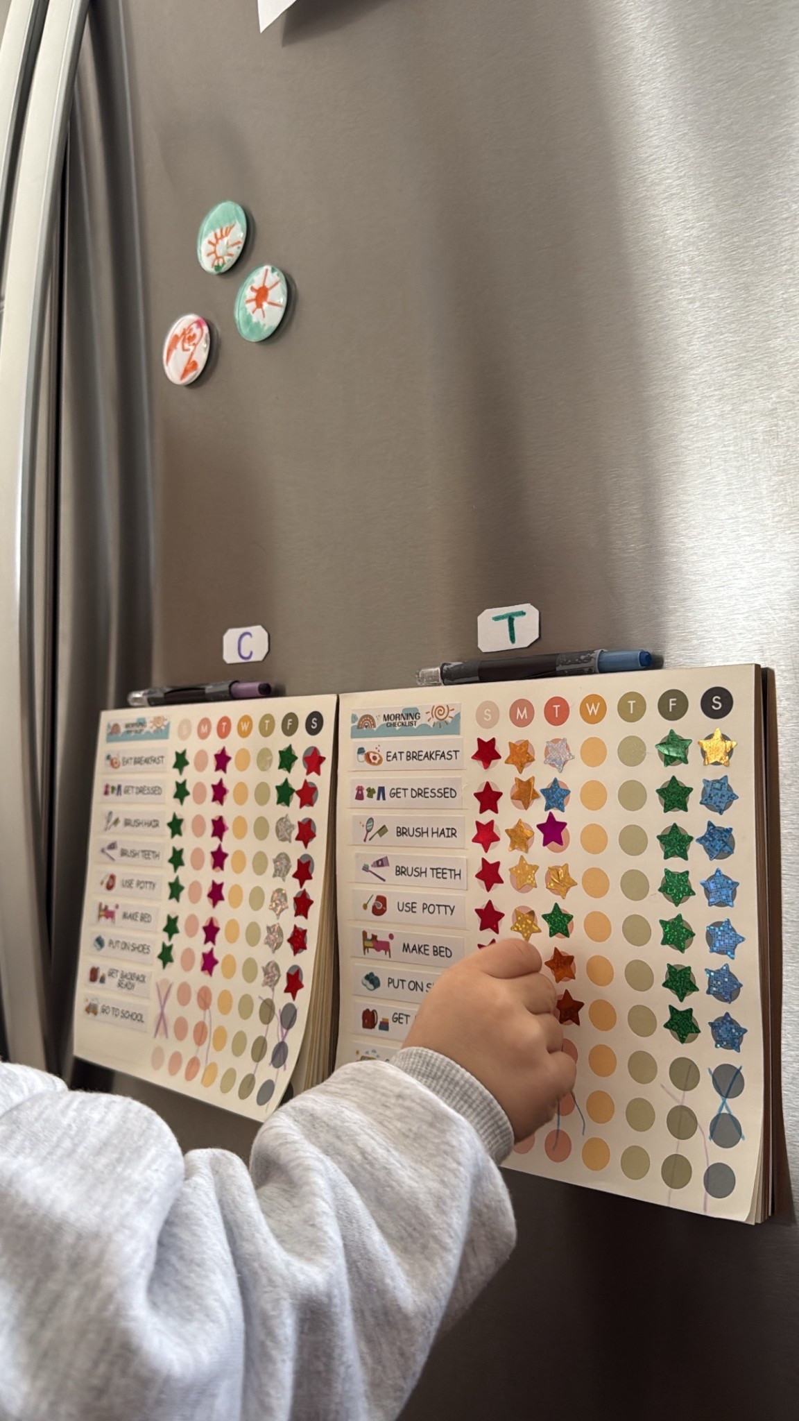 Morning Routine Charts! 

I grabbed these $6 to-do list notepads from Target & stickers from Amazon & DIY’ed these morning routine charts! This was just our trial run, but going to laminate the sheets so we can reuse week after week. Notepads weren’t magnetic so just added magnets to the back. 

The kids staying on task is essential for us getting out the door on time in the mornings, & I think having something visual will help!! 

#LTKKids #LTKmorningroutine #LTKmomlife